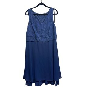 Le Bos Navy Blue Glitter Paisley Chiffon Layered Evening Dress Womens‎ 16 V-Neck